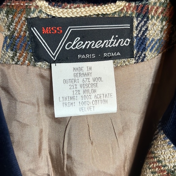 Miss V Clementino German Velvet Wool Plaid vintage Blazer Jacket Academia Paris - Picture 4 of 11